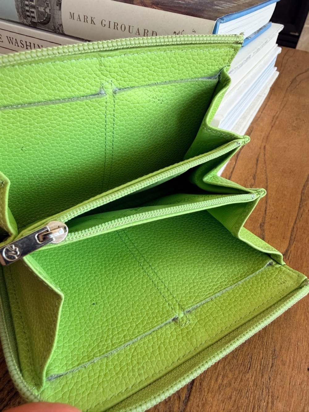 Longchamp Small Lime Green Wallet Zip Coin Purse Compact Leather Chic - Picture 7 of 7